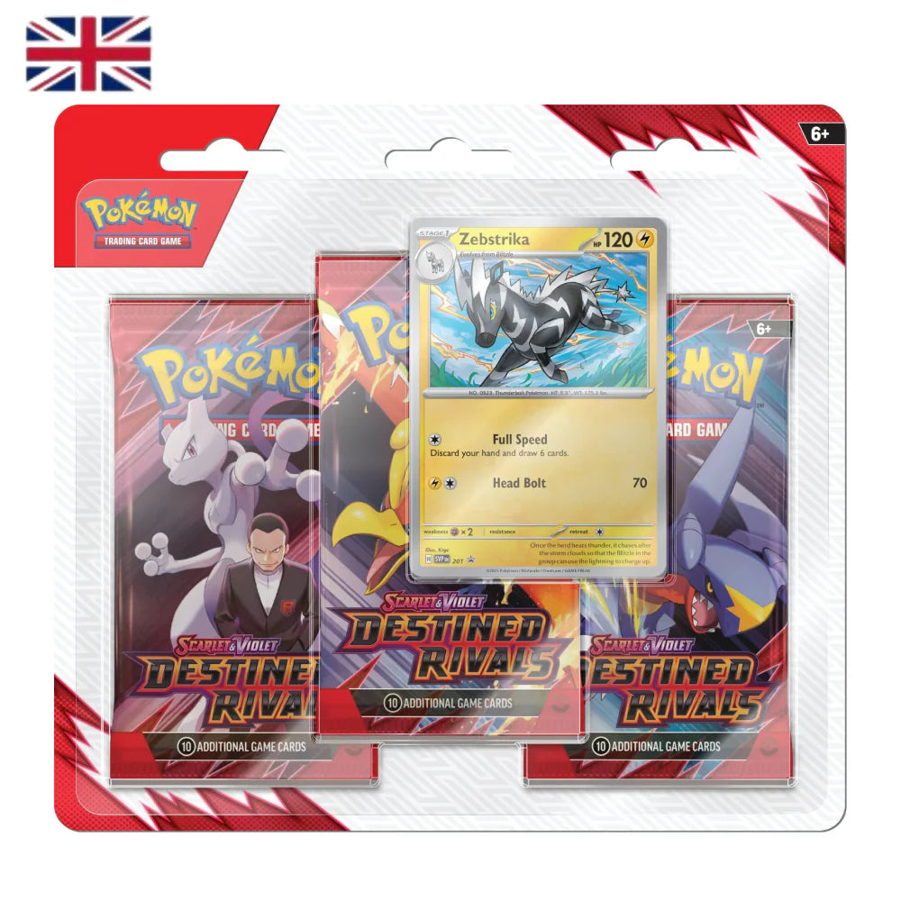 Pokémon – Scarlet & Violet – SV10 – Destined Rivals – 3-Pack Blister – Zebritz – EN - Racoon Cave